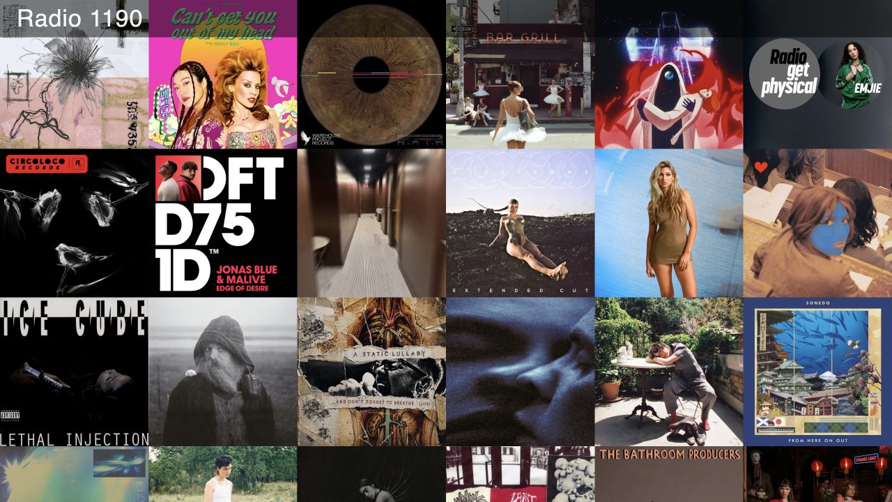 Radio 1190 album cover wall with the station name overlay